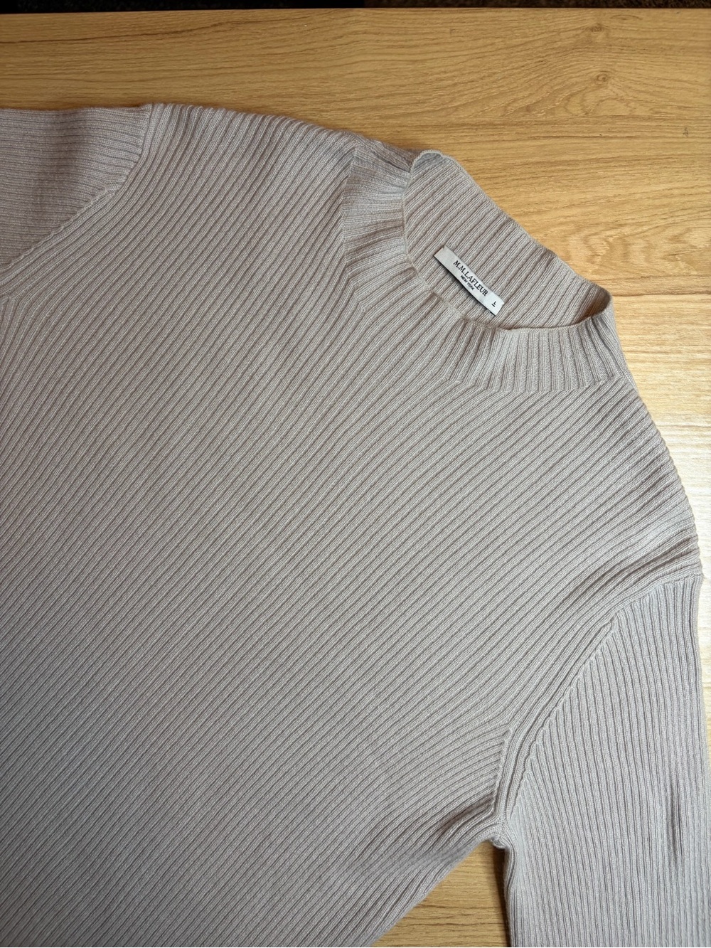 M.M. LaFleur Beige Cashmere Sweater Large Ribbed Texture